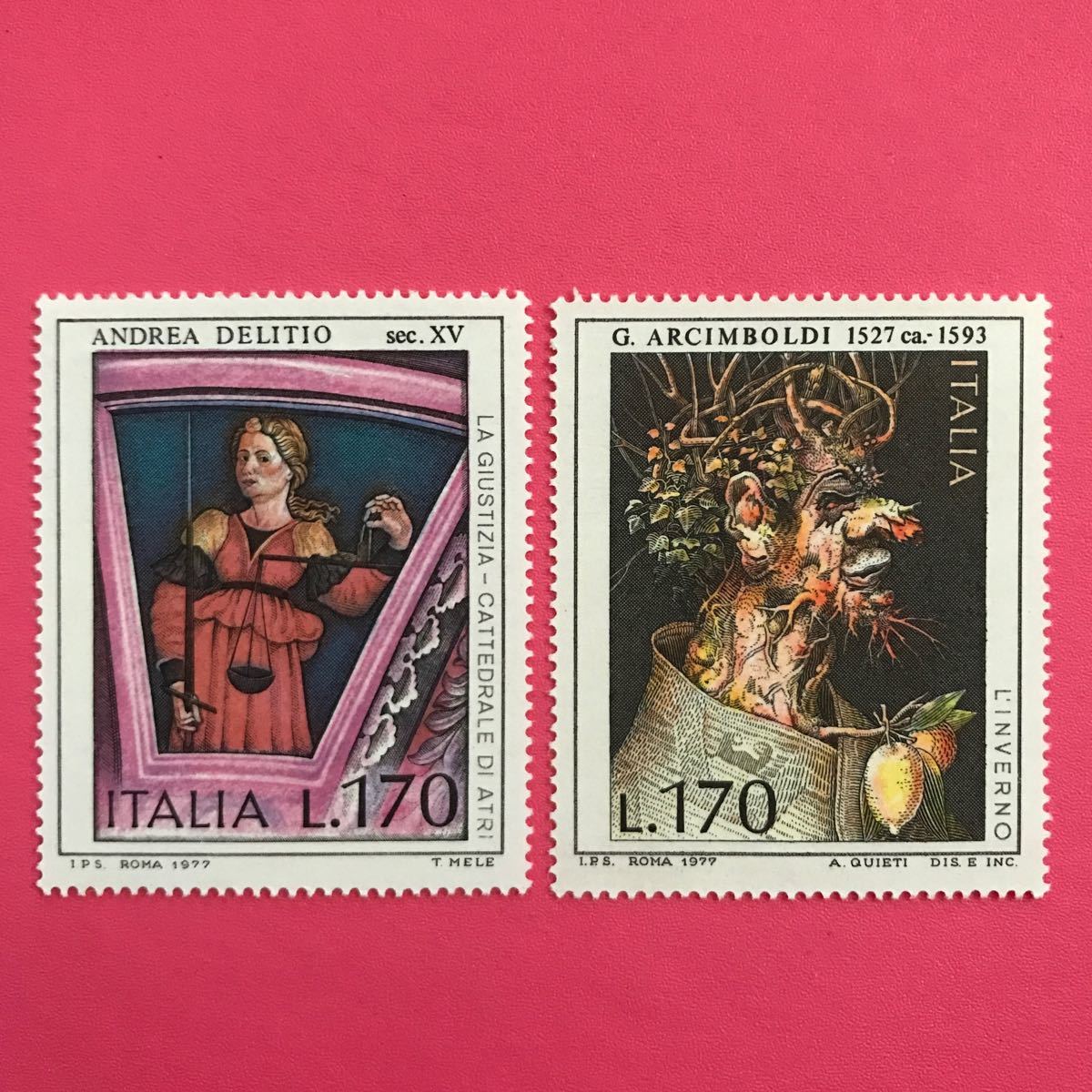 Foreign unused stamp★Italy 1977 Andrea De Ritio, Giuseppe Arcimboldo paintings 2 types, antique, collection, stamp, postcard, Europe