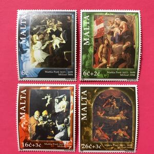 Art hand Auction 해외 미사용 우표 몰타 1998 크리스마스 마티아 프레티 그림 4종, 고대 미술, 수집, 우표, 엽서, 유럽