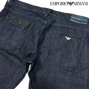 未使用級/XLサイズ●エンポリオ アルマーニ デニム ジーンズ ジーパン パンツ イーグルロゴ金具 インディゴ 34 EMPORIO ARMANI メンズ