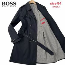 極美品/2XLサイズ●HUGO BOSS ヒューゴボス トレンチコート ロング丈 ハウンドトゥース チェック柄 黒 ビジネス 現行タグ 赤タグ 54 メンズ_画像1