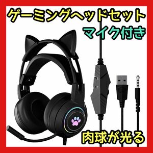 【1点限定】猫耳　ゲーミングヘッドセット　マイク付　イヤホン　ヘッドホン　有線