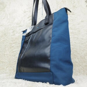 【1円〜】『美品』LANVIN en Blue ランバンオンブルー トートバッグ ビジネスバック レザー キャンバス バイカラー 通勤通学 