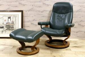 GMGS600EKORNES / eko -nes navy blue monkey reclining chair 1 seater . sofa original leather green Northern Europe furniture noru way approximately 24 ten thousand 