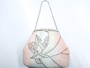 《京都一輝堂》【着物】 和装小物 アンティーク ビーズバッグ 古典花柄 24W-302