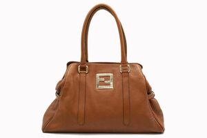 1円〜 フェンディ セミ ショルダー バッグ トート FFロゴ バックル レザー 茶 ブラウン FENDI 7486h