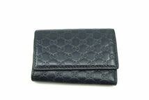 1円〜 グッチ マイクロシマ 6連 キーケース キーホルダー 3つ折り ロゴ レザー 黒 ブラック 良品 GUCCI 7581k_画像1