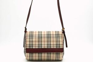 1円〜 バーバリー ノバチェック ショルダーバッグ クロスボディ ロゴ キャンバス ベージュ ボルドー Burberry 7595h