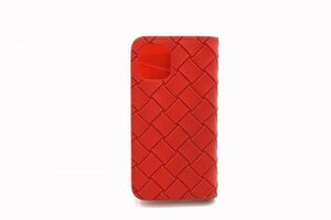 1円〜 ボッテガ ヴェネタ イントレチャート 二つ折り iPhone13 14 /pro ケース カード入れ ラバー 赤 レッド BOTTEGA VENETA 7624k