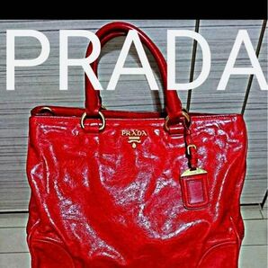 レザー ハンドバッグ ショルダー　プラダ　PRADA 赤