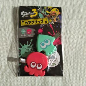 スプラトゥーン3 ヘアクリップ　ライトブルー　レッド　タコ　イカ　前髪クリップ