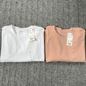 WOMEN ドライEX クロップドT(半袖） コットンライク　ユニクロ 半袖Tシャツ ピンク　ホワイト　2枚セット　Lサイズ