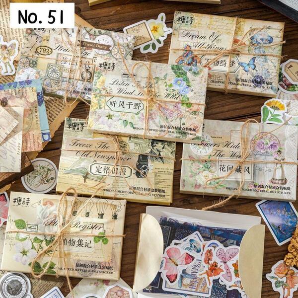 【51】(時刻収集室) コラージュ 素材 素材紙 シール MIXパック 6種 詰め合わせ まとめ売り ペーパー ステッカー 紙もの 手帳 ジャーナル