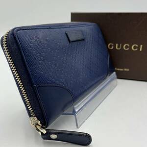 1円《入手困難》GUCCI グッチ 長財布 ラウンドジップ ウォレット ジッピー ディアマンテ メンズ レディース レザー 本革 ネイビー 男女