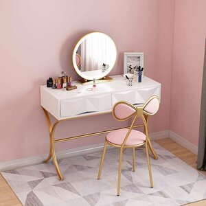  dresser Northern Europe iron vanity in set round light up mirror & bow iron. cushion stool lighting desk 80x40x75cm