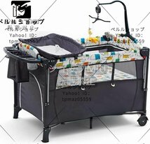 ベビーベッド 赤ちゃんベッド 持ち運びやすい 揺りかご マットレス おむつ替えテーブル 収納バッグ キャスター付き サイド高さ調整可能_画像1