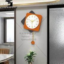 モダンな振り子時計 23.6 x 15インチ - 掛け時計 壁掛け 時計 柱時計 北欧 静音 シンプル 簡約 スイープムーブメント オレンジ色_画像1