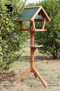 バードフィーダー　鳥の餌台　ウッド　三角屋根タイプ 木製の野外餌器 防腐雨日焼け防止