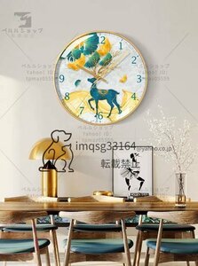 壁掛け時計　北欧風　現代風　高級感　静音　電池式　円形時計　ファッション　ベッドルーム 　リビング　イチョウの葉　鹿