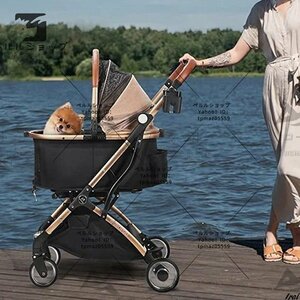 4 wheel pet Cart sectional pattern pet buggy one touch folding front wheel 360° back wheel brake attaching multifunction dog for stroller cat walk going out convenience 