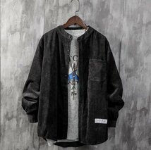 立ち襟 長袖シャツ メンズシャツ コーデュロイ カジュアルシャツ 春物 秋服 トップス カーキグリーン 3XL_画像6