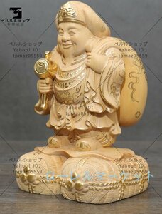 極上品 本金 切金 七福神 大黒天 置物 大黒木彫 精密彫刻 木彫仏像 高さ24cm