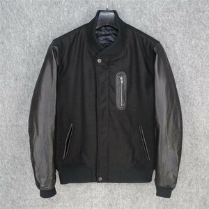 レザージャケット 上品　ウール切り替え　本革 　牛革　暖かい中綿　ライダースジャケット 革ジャン Ｓ～6XL　黒