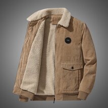 秋冬 コールテン アウター メンズ 裏ボア ブルゾン ムートンコート ファー フリースジャケット 作業服 カジュアル 厚手 防寒 XL緑_画像7