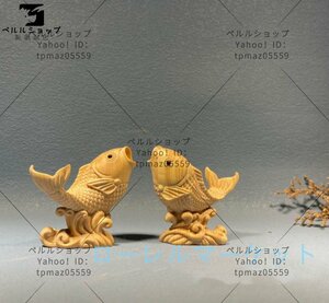 天然の木 一式 木彫 魚 置物 職人手作り 彫刻工芸品