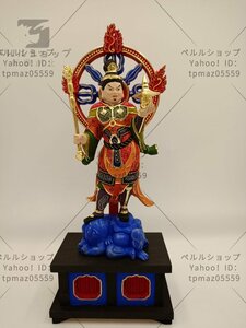 総檜材 木彫仏像 仏教美術 精密細工 師手仕上げ品 彩繪 本金 切金 毘沙門天 高さ35cm