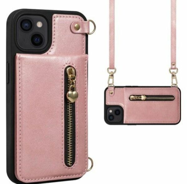 iPhone 13 Pro MAX 背面 手帳型ケース ショルダーケース ピンク