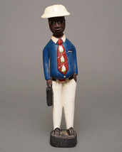 アフリカ　コートジボワール　コロン人形　Mサイズ　No.34　青シャツの男性　木彫り　立像　アフリカ雑貨　彫刻_画像2