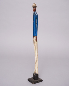 アフリカ　コートジボワール　コロン人形　Mサイズ　No.5 　青シャツの男　木彫り　立像　アフリカ雑貨　彫刻