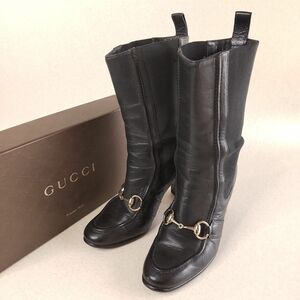 GUCCI グッチ ブーツ 22.5cm ミドル ホースビット サイドゴア 黒