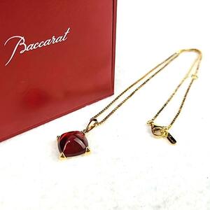 △ほぼ新品△Baccarat バカラ メディチ ネックレス クリスタルガラス×SV925 ペンダント レッド×ゴールド アクセサリー 箱付