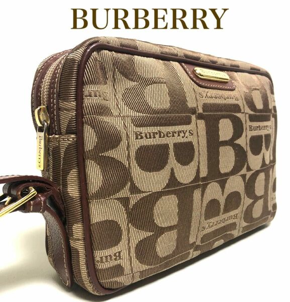 BURBERRY バーバリー 【B】ロゴ キャンパス/レザー クラッチバッグ G金具