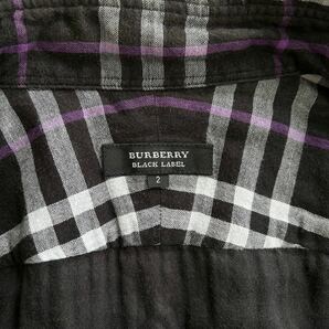 極美品!! バーバリーブラックレーベル BURBERRY BLACK LABEL シャツ 2/M ダブルガーゼ 襟ワイヤー ホース刺繍 ノバチェック パープル 紫の画像8
