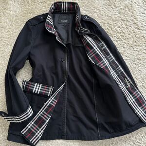 美品!! バーバリーブラックレーベル BURBERRY BLACK LABEL ミリタリージャケット ブルゾン M ノバチェック 銀ボタン コットン フード 黒