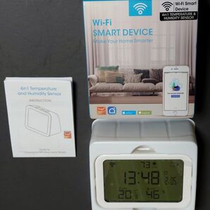 WiFi スマートデバイス 4in1 温湿度計+照度計+日付・時計（時刻合わせ不要）