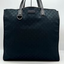 1719 極美品 入手困難● GUCCI グッチ ビジネスバッグ トートバッグ ボストン A4 大容量 メンズ GG キャンバス レザー ブラック ロゴ 黒色_画像2