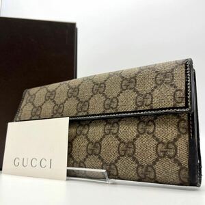 1746 廃盤 人気● GUCCI グッチ 長財布 ウォレット GG スプリーム レザー PVC ゴールド金具 コイン カード ケース メンズ レディース 本革