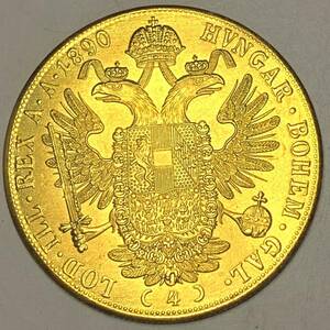 金貨　 1890年　4ダカット金貨　フランツ・ヨーゼフ1世 双頭の鷲　オーストリア皇帝、ハンガリー国王　古銭 美品　