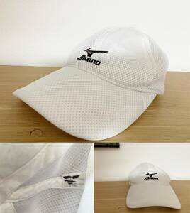 【必見です。激安1点のみ】mizuno ミズノ ロゴ 刺繍 ポリエステル100% メッシュ キャップ 帽子 フリーサイズ ホワイト系 USED 