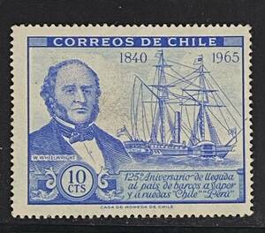 チリ切手★ 1840年-1965年 W.ホイールライト 船の国アヴァポール・ユル エダス「チリ-ペルー」到着 125 周年 