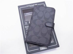 ◎ COACH ◎　コーチ　iPhone14/iPhone13　手帳型ケース　カバー　シグネチャー　ブラック系　◎USED