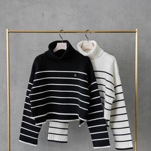 Herlipto Striped Turtleneck Knit Pullover