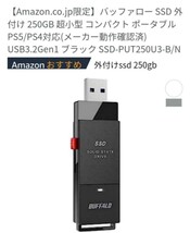 【即決2780円】バッファー２５０GB 外付けSSD ほぼ新品_画像1