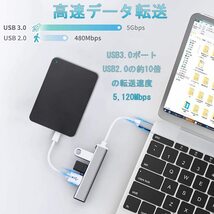 USBハブ USB3.0/2.0 ウルトラスリム 4ポートハブ USB Type-c ハブ USB C hub 軽量 コンパクト タイプC テレワーク リモート (グレー)_画像5