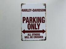 ブリキ看板 20×30㎝ HARLEY-DAVIDSON PARKING ONLY ハーレー バイク 駐車場用 雑貨 ガレージ スチール インテリア 防水 使用 新品 P741_画像4