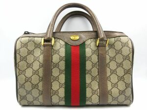 ◇ GUCCI グッチ シェリーライン ミニボストンバッグ ハンドバッグ GG柄 PVC×レザー ブラウン系 39.02.006 オールドグッチ 中古品