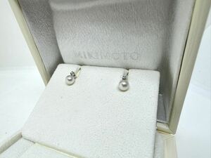 未使用保管品 美品 MIKIMOTO ミキモト K18WG アコヤ本真珠 ベビーパールピアス ダイヤモンド ジュエリー 箱付 1.6ｇ